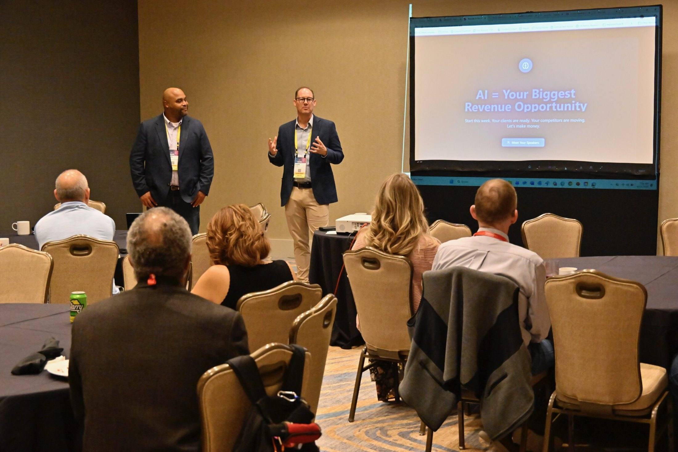 Travis Woods co-leading a workshop on AI as a revenue opportunity for MSPs